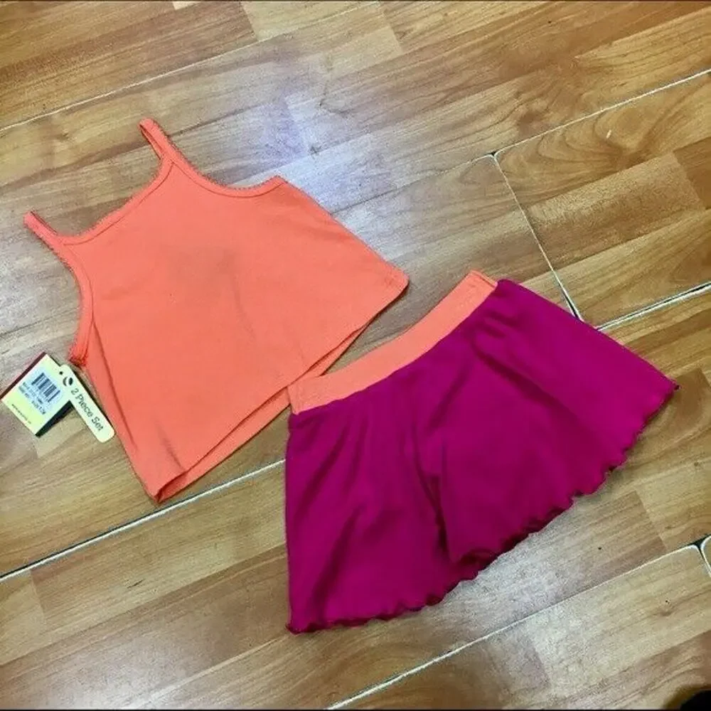 Absorba Girls Skort Set‎ Size 12 Months Fuchsia Orange 40 Tank Top NEW
